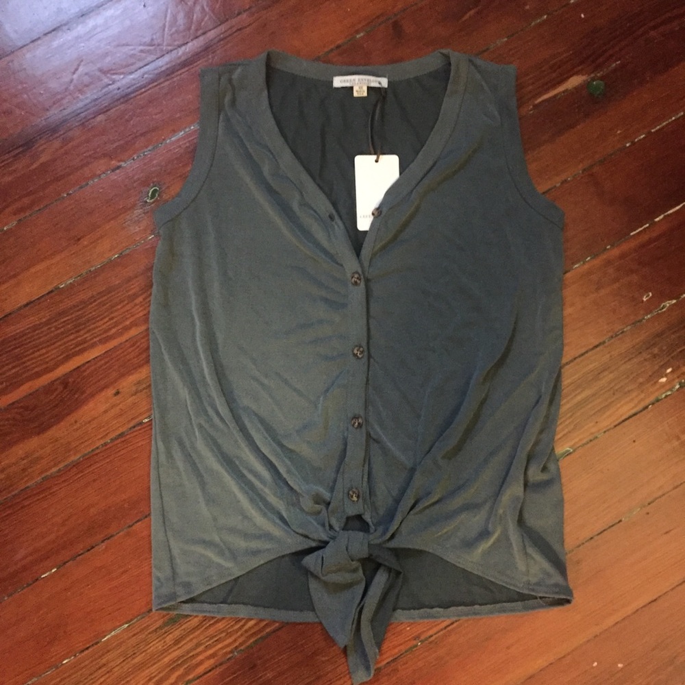 Green Envelope button -front tied tank sage green